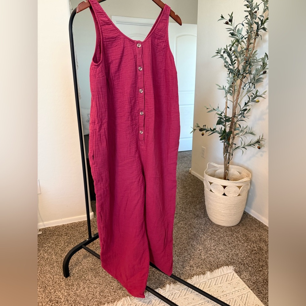 Isabel by Ingrid+Isabel NWT Berry Button Front Tank Jumpsuit Size Maternity M